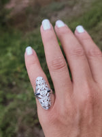18k white gold diamond & sapphire estate Art Deco c.20-30's filigree glove shield ring