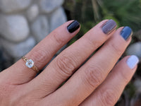 14k gold two tone old mine cut diamond solitaire antique estate ring - .74ct