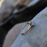 14k gold two tone old mine cut diamond solitaire antique estate ring - .74ct