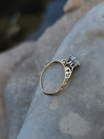 14k gold two tone old mine cut diamond solitaire antique estate ring - .74ct