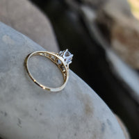 14k gold two tone old mine cut diamond solitaire antique estate ring - .74ct