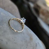 14k gold two tone old mine cut diamond solitaire antique estate ring - .74ct