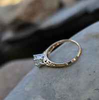 14k gold two tone old mine cut diamond solitaire antique estate ring - .74ct