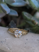14k gold two tone old mine cut diamond solitaire antique estate ring - .74ct