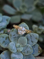 14k gold two tone old mine cut diamond solitaire antique estate ring - .74ct