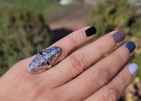 18k white gold diamond & sapphire estate Art Deco c.20-30's filigree glove shield ring
