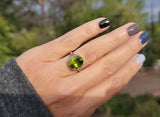 14k white gold vintage oval Peridot filigree ring