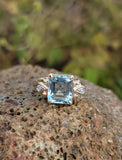 14k gold two tone Art Deco Aquamarine & Diamond estate Ring