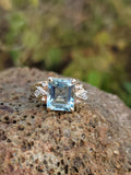 14k gold two tone Art Deco Aquamarine & Diamond estate Ring
