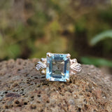 14k gold two tone Art Deco Aquamarine & Diamond estate Ring