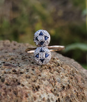 14k gold two tone Deco estate Sapphire & Diamond Ring Band