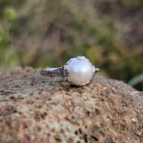 18k white gold Deco pearl solitaire antique ring