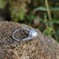 18k white gold Deco pearl solitaire antique ring