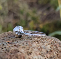 18k white gold Deco pearl solitaire antique ring