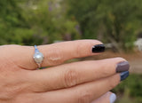 18k white gold Deco pearl solitaire antique ring