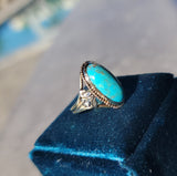 14k gold two tone turquoise Deco estate ring
