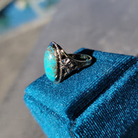 14k gold two tone turquoise Deco estate ring