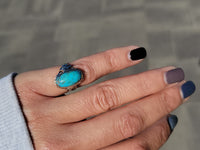 14k gold two tone turquoise Deco estate ring