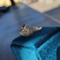 Platinum c.1920's floral filigree 2.85ct diamond antique engagement wedding ring =apx 3.65ct tw