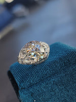 Platinum c.1920's floral filigree 2.85ct diamond antique engagement wedding ring =apx 3.65ct tw