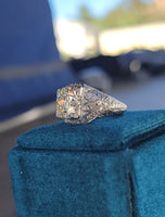 Platinum c.1920's floral filigree 2.85ct diamond antique engagement wedding ring =apx 3.65ct tw