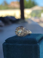 Platinum c.1920's floral filigree 2.85ct diamond antique engagement wedding ring =apx 3.65ct tw