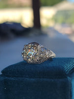 Platinum c.1920's floral filigree 2.85ct diamond antique engagement wedding ring =apx 3.65ct tw