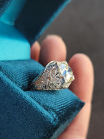 Platinum c.1920's floral filigree 2.85ct diamond antique engagement wedding ring =apx 3.65ct tw