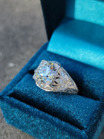 Platinum c.1920's floral filigree 2.85ct diamond antique engagement wedding ring =apx 3.65ct tw
