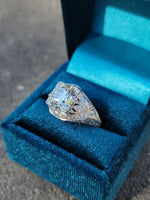 Platinum c.1920's floral filigree 2.85ct diamond antique engagement wedding ring =apx 3.65ct tw