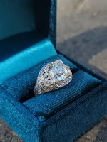 Platinum c.1920's floral filigree 2.85ct diamond antique engagement wedding ring =apx 3.65ct tw
