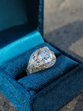 Platinum c.1920's floral filigree 2.85ct diamond antique engagement wedding ring =apx 3.65ct tw