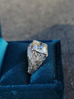 Platinum c.1920's floral filigree 2.85ct diamond antique engagement wedding ring =apx 3.65ct tw