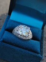 Platinum c.1920's floral filigree 2.85ct diamond antique engagement wedding ring =apx 3.65ct tw