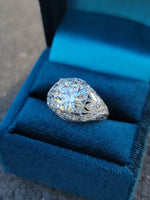 Platinum c.1920's floral filigree 2.85ct diamond antique engagement wedding ring =apx 3.65ct tw
