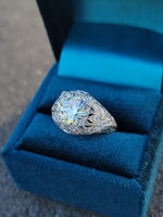 Platinum c.1920's floral filigree 2.85ct diamond antique engagement wedding ring =apx 3.65ct tw
