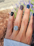 Platinum & 14k two tone old mine cut diamond antique halo engagement wedding ring - England