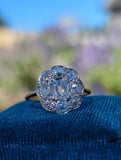 Platinum & 14k two tone old mine cut diamond antique halo engagement wedding ring - England