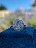 Platinum & 14k two tone old mine cut diamond antique halo engagement wedding ring - England