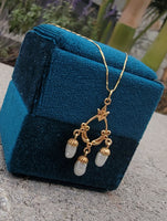 14K gold vintage floral 3 pearl drop pendant neklace