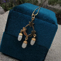 14K gold vintage floral 3 pearl drop pendant neklace