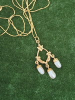 14K gold vintage floral 3 pearl drop pendant neklace