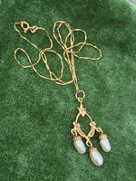 14K gold vintage floral 3 pearl drop pendant neklace