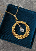 14k gold Edwardian diamond flower rose floral wreath necklace pendant lavaliere