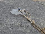 14k white gold carved floral flower crystal & blue sapphire estate pendant necklace
