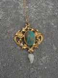 14k yellow gold Victorian Turquoise & Pearl lavaliere necklace pendant