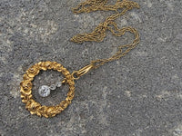 14k gold Edwardian diamond flower rose floral wreath necklace pendant lavaliere
