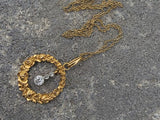 14k gold Edwardian diamond flower rose floral wreath necklace pendant lavaliere