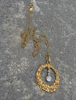 14k gold Edwardian diamond flower rose floral wreath necklace pendant lavaliere