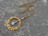 14k gold Edwardian diamond flower rose floral wreath necklace pendant lavaliere